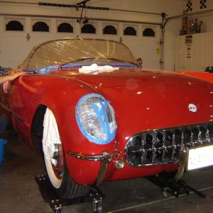 recent paint job for a customer 54 Vette sportsman red