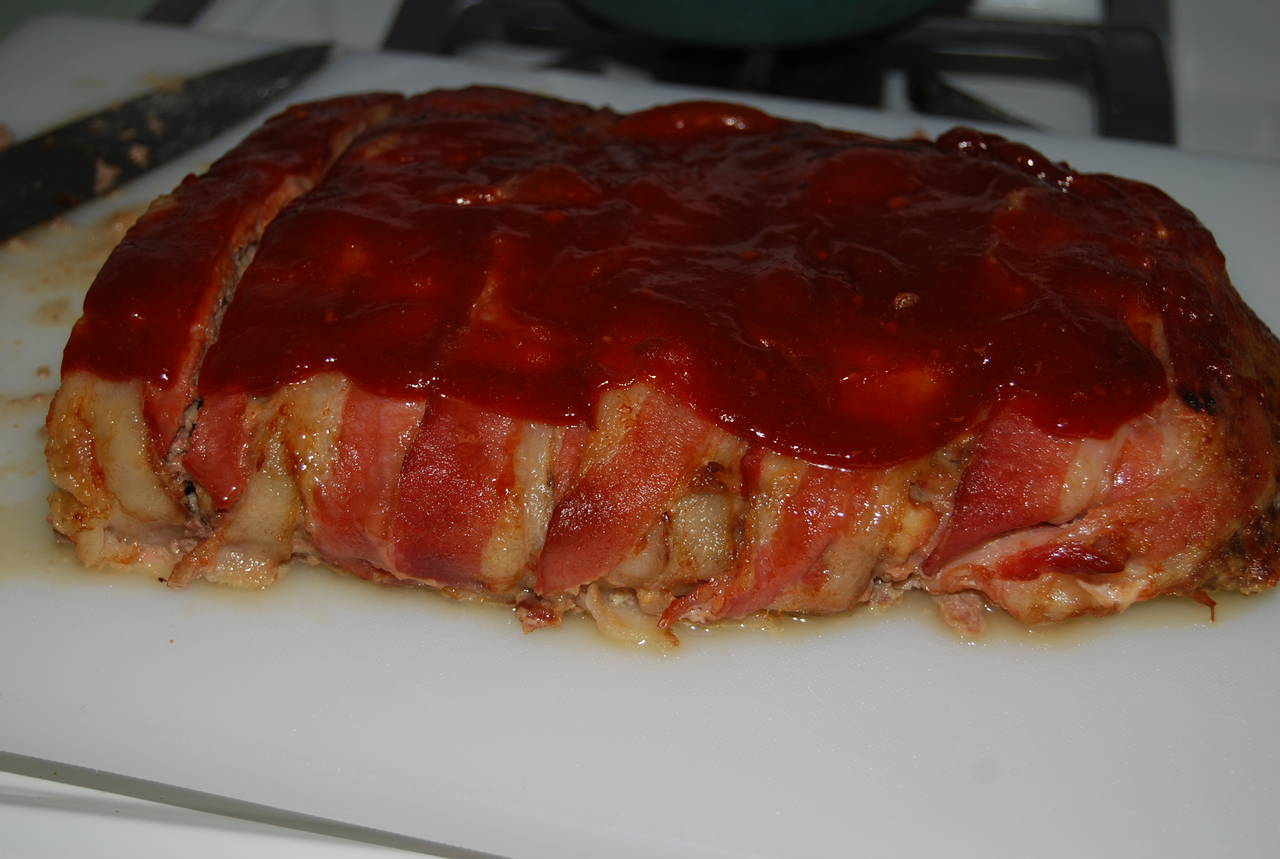 Bacon wrapped meatloaf w/ BBQ sauce