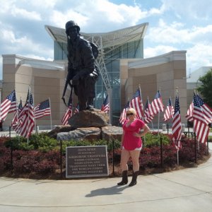 Girlfriend standing in front of "Iron Mike"