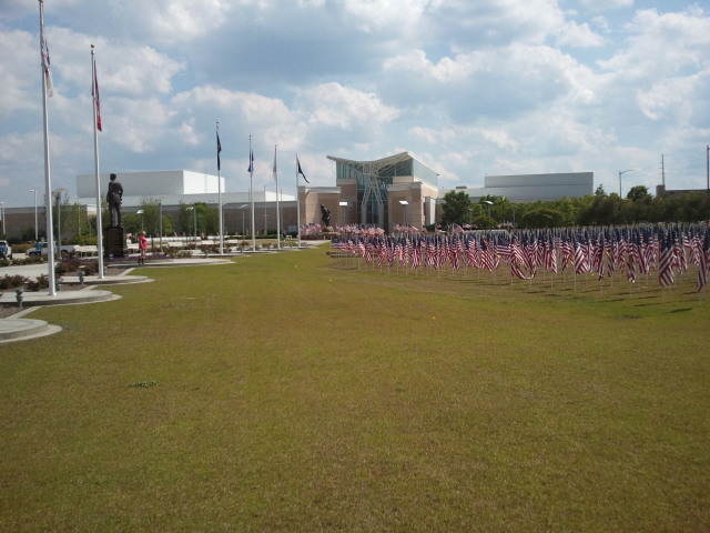 Field of American Flags on front lawn of the museum
