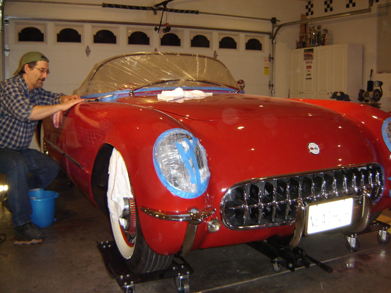 recent paint job for a customer 54 Vette sportsman red